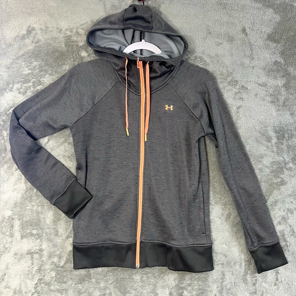 Under Armour Women’s Full Zip Hoodie XS Gray Orange ColdGear Loose Fit